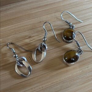 Sterling Silver and Tiger Eye Earring Set